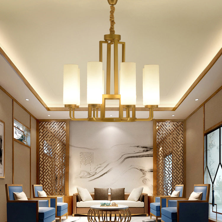 Modern Style Multi Lights Pendant Lighting Fixtures Milk Glass Cylinder Ceiling Chandelier