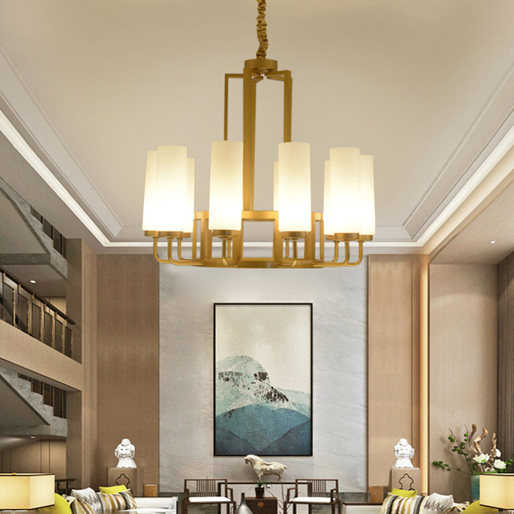 Modern Style Multi Lights Pendant Lighting Fixtures Milk Glass Cylinder Ceiling Chandelier