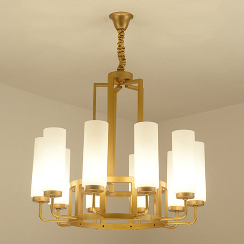 Modern Style Multi Lights Pendant Lighting Fixtures Milk Glass Cylinder Ceiling Chandelier