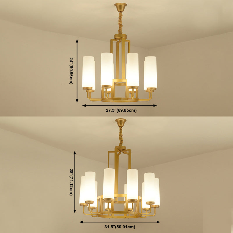 Modern Style Multi Lights Pendant Lighting Fixtures Milk Glass Cylinder Ceiling Chandelier
