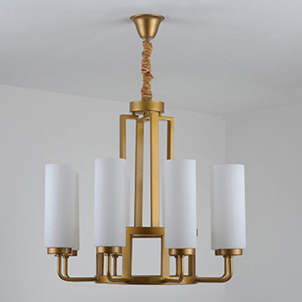 Modern Style Multi Lights Pendant Lighting Fixtures Milk Glass Cylinder Ceiling Chandelier