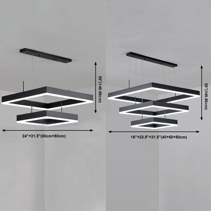Modern Chandeliers For Dining Room Multiple Squares Pendant Lighting Fixtures in Black Finish