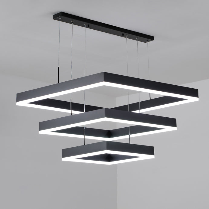Modern Chandeliers For Dining Room Multiple Squares Pendant Lighting Fixtures in Black Finish