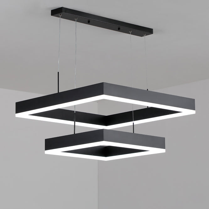 Modern Chandeliers For Dining Room Multiple Squares Pendant Lighting Fixtures in Black Finish