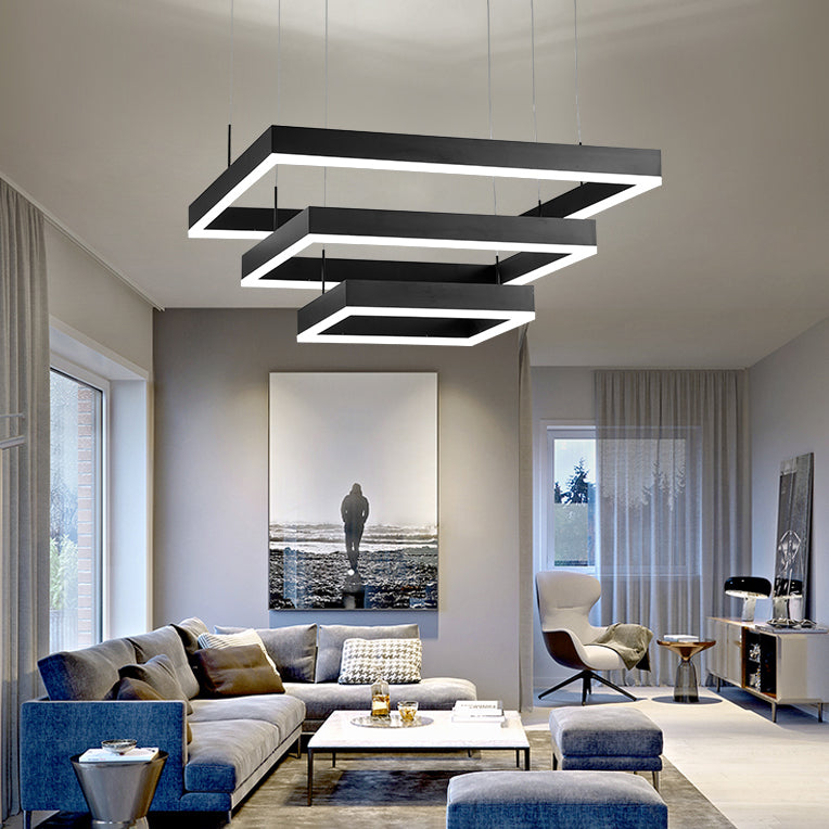 Modern Chandeliers For Dining Room Multiple Squares Pendant Lighting Fixtures in Black Finish