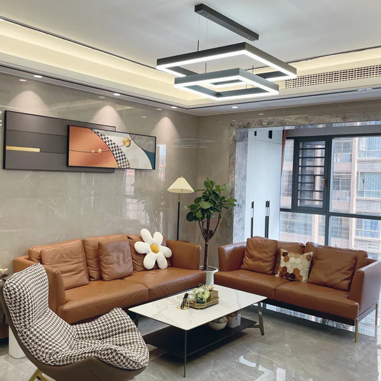 Modern Chandeliers For Dining Room Multiple Squares Pendant Lighting Fixtures in Black Finish