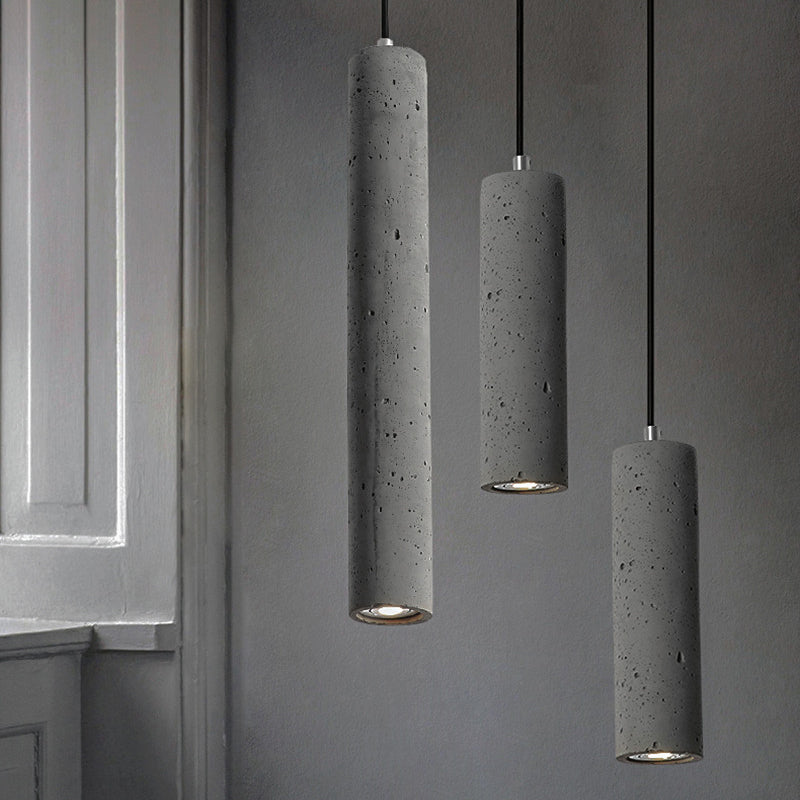 Graue zylindrische LED -Pendelleuchte im modernen künstlerischen Zementlampe für Esszimmer