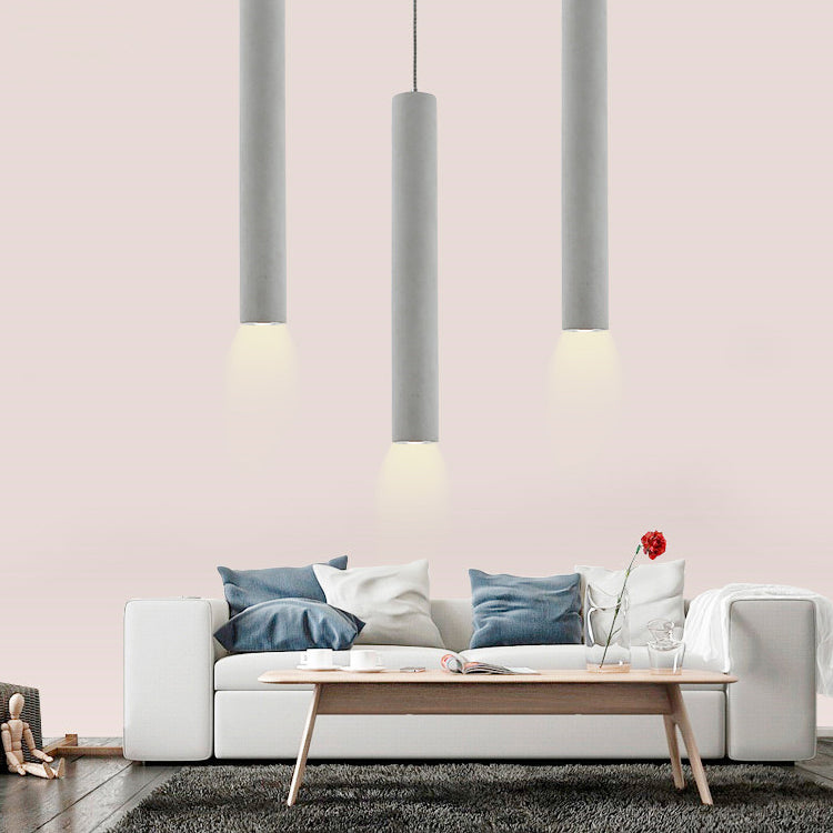 Graue zylindrische LED -Pendelleuchte im modernen künstlerischen Zementlampe für Esszimmer