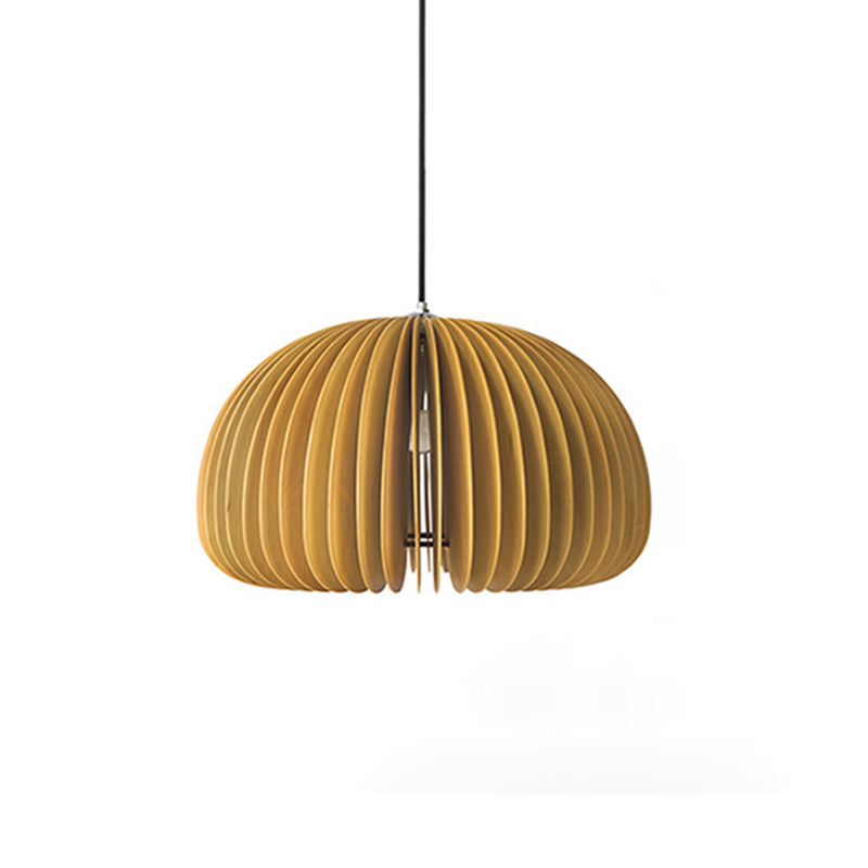 1 Light Pumpkin Shaped Pendant Lamp with Wood Frame Modern Suspension Lighting Fixture