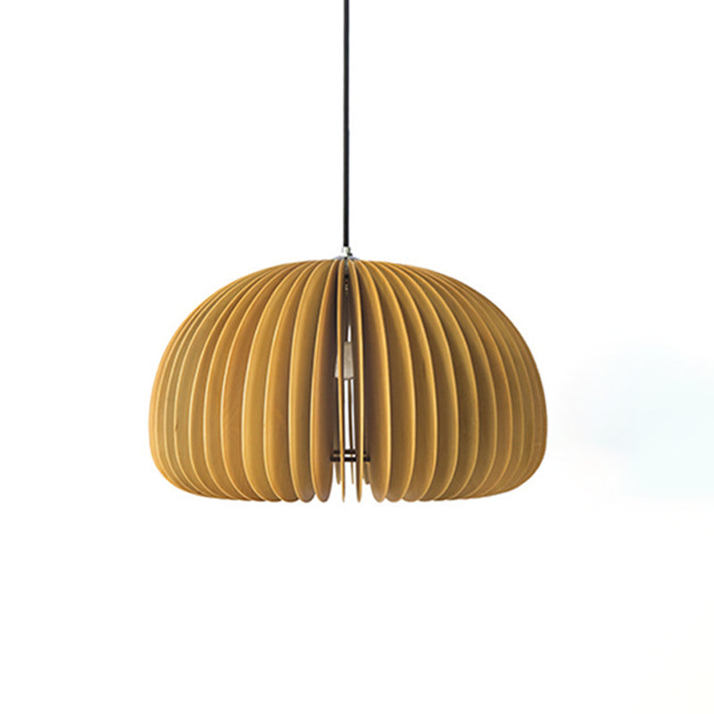 1 Light Pumpkin Shaped Pendant Lamp with Wood Frame Modern Suspension Lighting Fixture