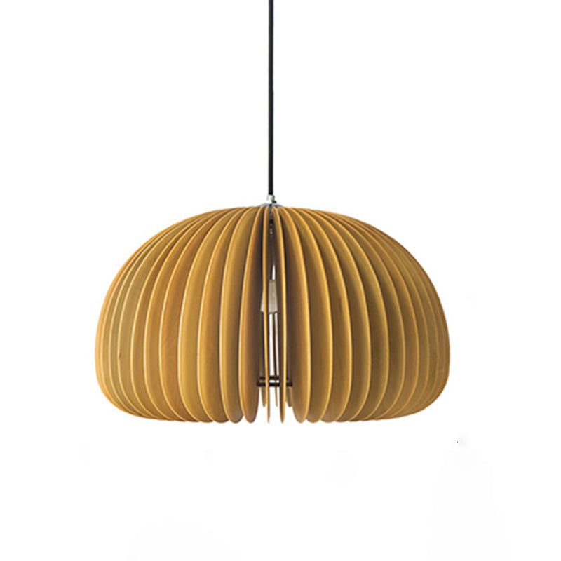 1 Light Pumpkin Shaped Pendant Lamp with Wood Frame Modern Suspension Lighting Fixture