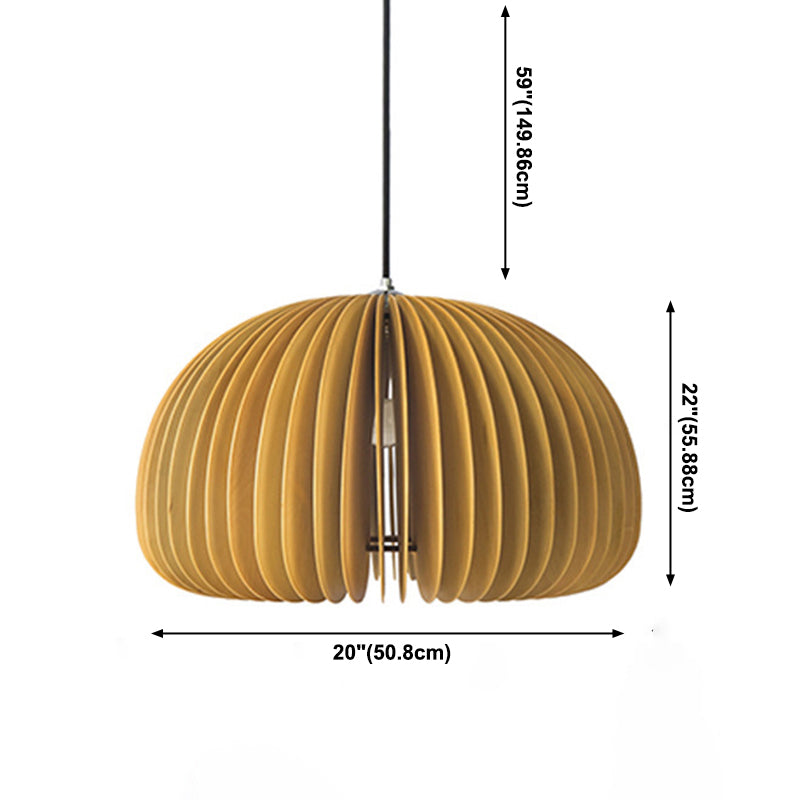 1 Light Pumpkin Shaped Pendant Lamp with Wood Frame Modern Suspension Lighting Fixture