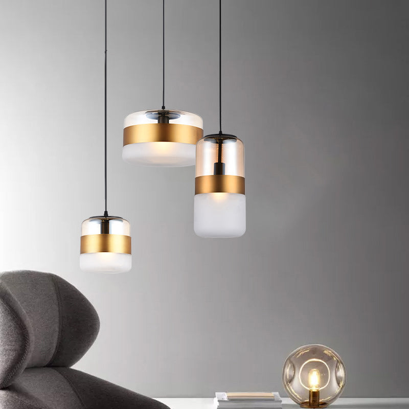 Gold Cylindrical Hanging Ceiling Light Minimalist Style Glass Ceiling Pendant Light