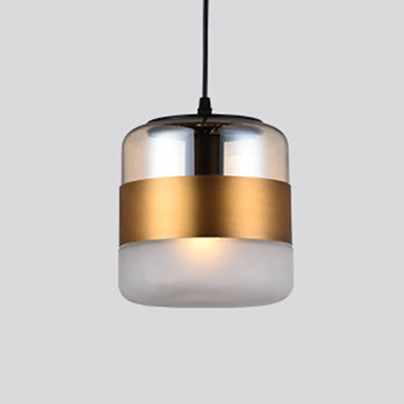 Gold Cylindrical Hanging Ceiling Light Minimalist Style Glass Ceiling Pendant Light