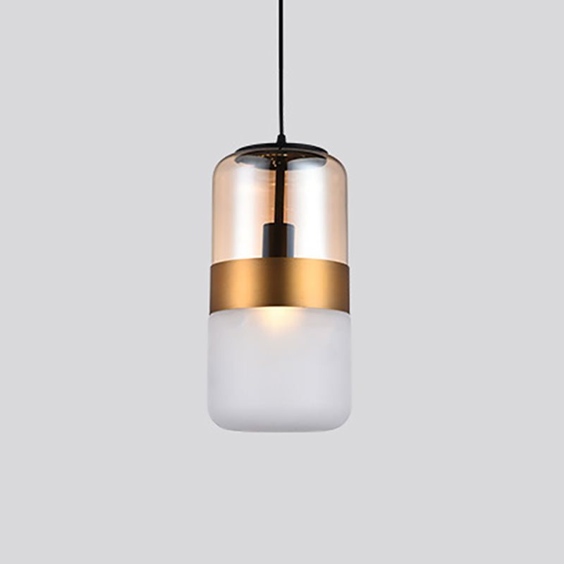 Gold Cylindrical Hanging Ceiling Light Minimalist Style Glass Ceiling Pendant Light