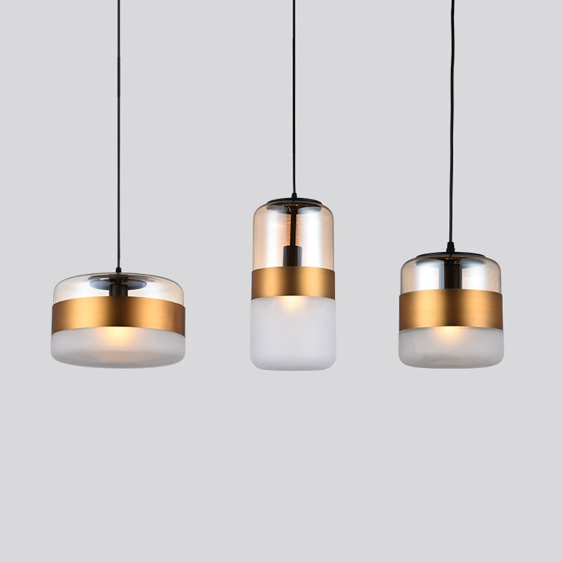Gold Cylindrical Hanging Ceiling Light Minimalist Style Glass Ceiling Pendant Light