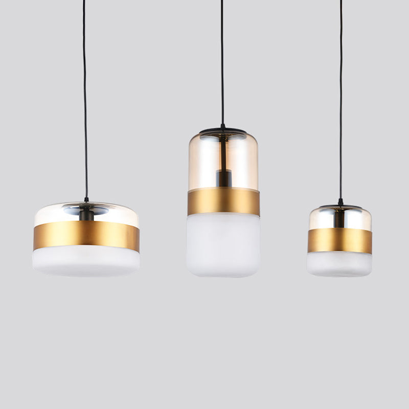 Gold Cylindrical Hanging Ceiling Light Minimalist Style Glass Ceiling Pendant Light