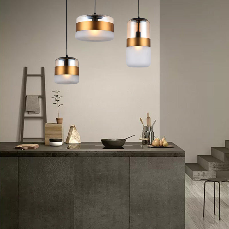 Gold Cylindrical Hanging Ceiling Light Minimalist Style Glass Ceiling Pendant Light