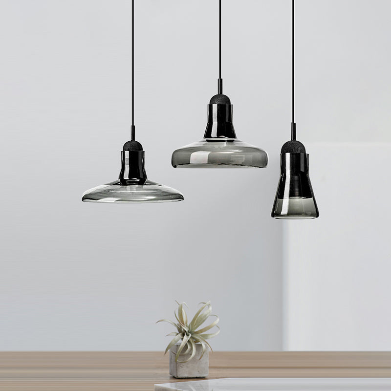 Hanging Cord Pendant Ceiling Light Modern Glass Dinning Room Hanging Light Fixture in Smoke Gray