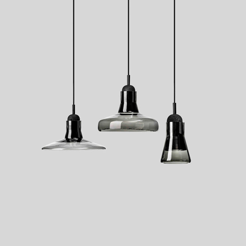 Hanging Cord Pendant Ceiling Light Modern Glass Dinning Room Hanging Light Fixture in Smoke Gray