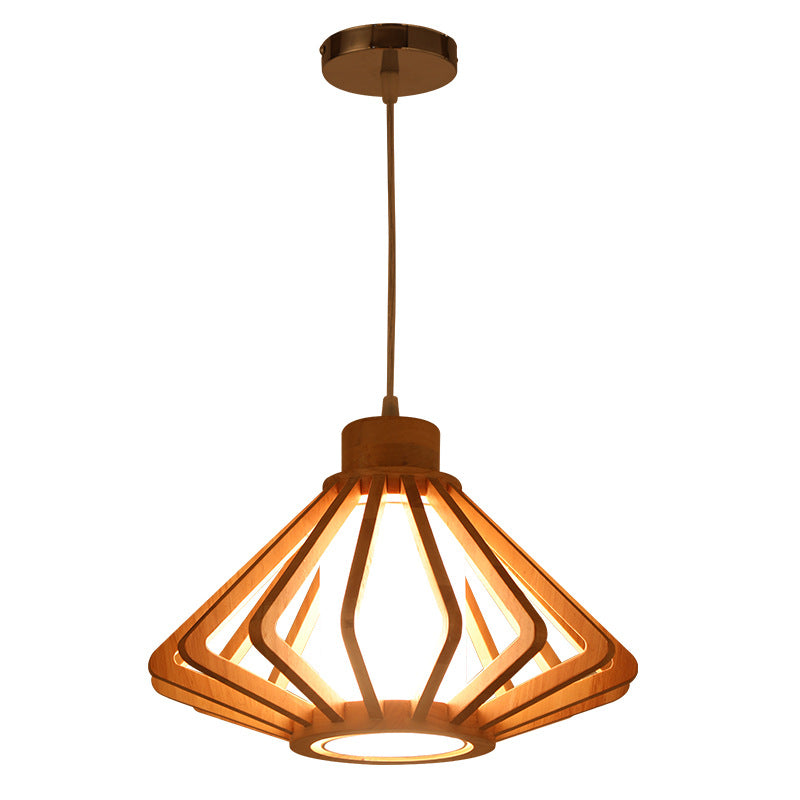 1 Leichte Anhängerlampe mit Holzrahmen Moderne Federleuchten für Esszimmer