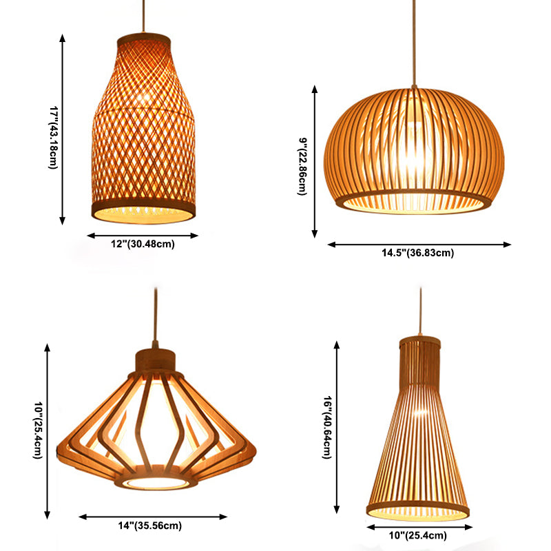 1 Light Pendant Lamp with Wood Frame Modern Suspension Lighting Fixture for Dinning Room