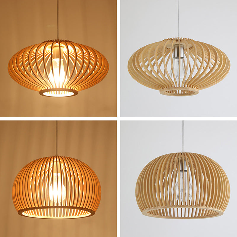 1 Leichte Anhängerlampe mit Holzrahmen Moderne Federleuchten für Esszimmer