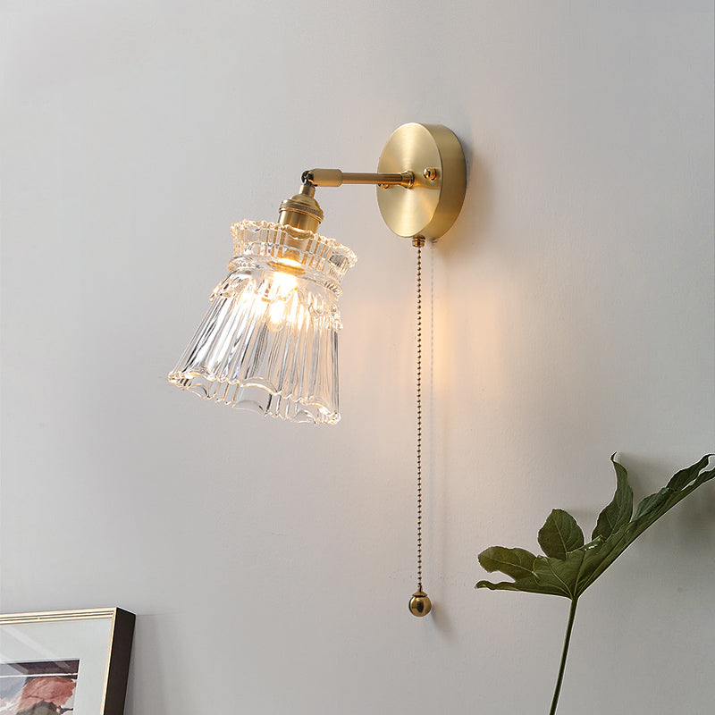 Modern Style Design Sconce Light Fixtures 1-Light Brass Wall Mounted Lamp with Grass Shade