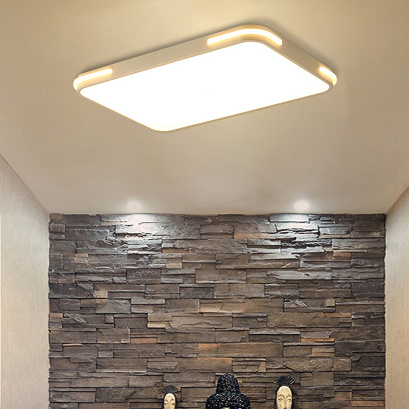 Slim Rectangle Hotel Ceiling Fixture Acrylique Modern Style LED Flush Mount Light in White