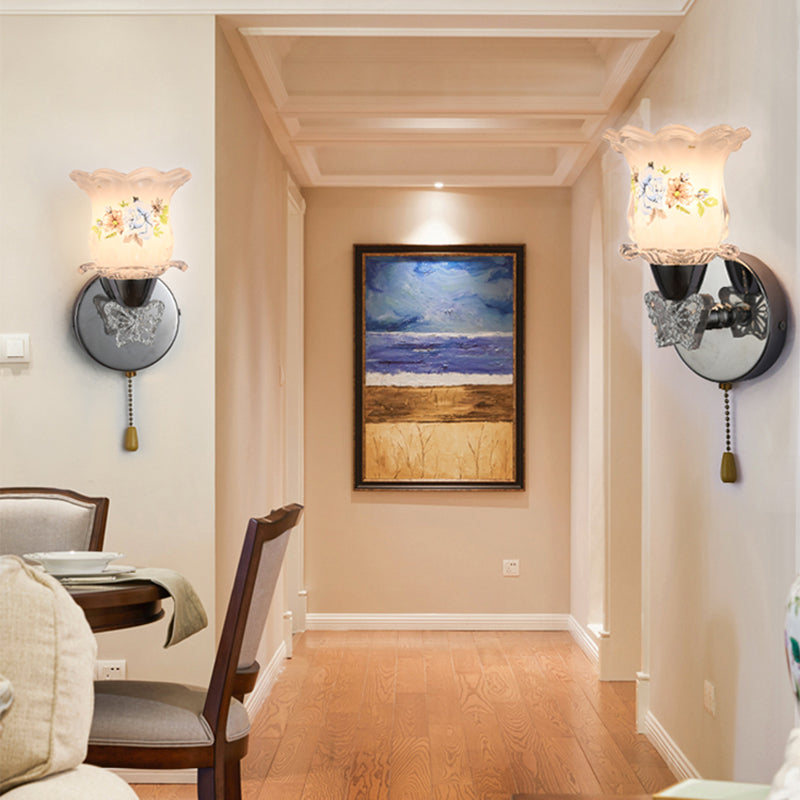 Lampade a fiore di fiore lampada moderna a parete in argento a 1 luce con tonalità di erba