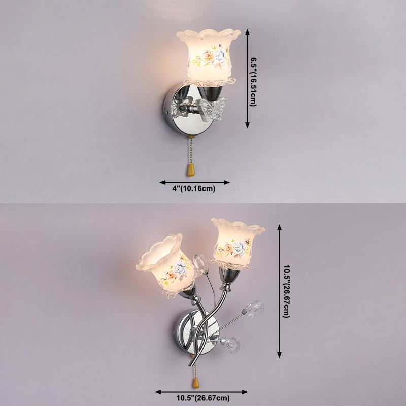 Lampade a fiore di fiore lampada moderna a parete in argento a 1 luce con tonalità di erba