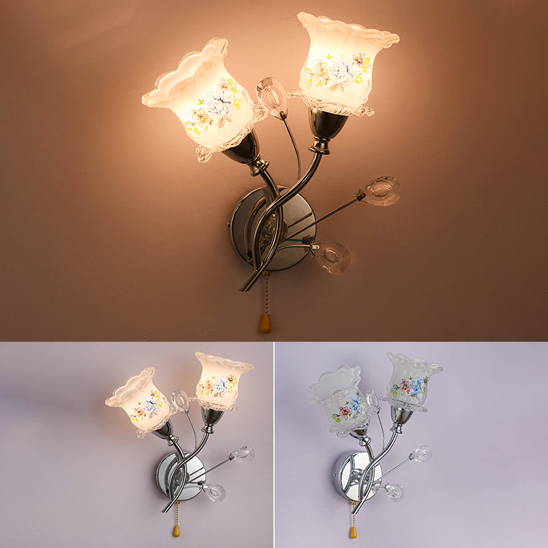 Lampade a fiore di fiore lampada moderna a parete in argento a 1 luce con tonalità di erba