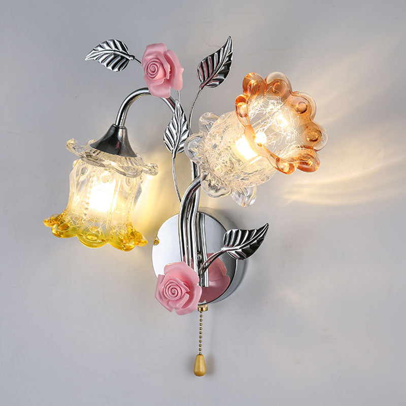 Lampade a fiore di fiore lampada moderna a parete in argento a 1 luce con tonalità di erba