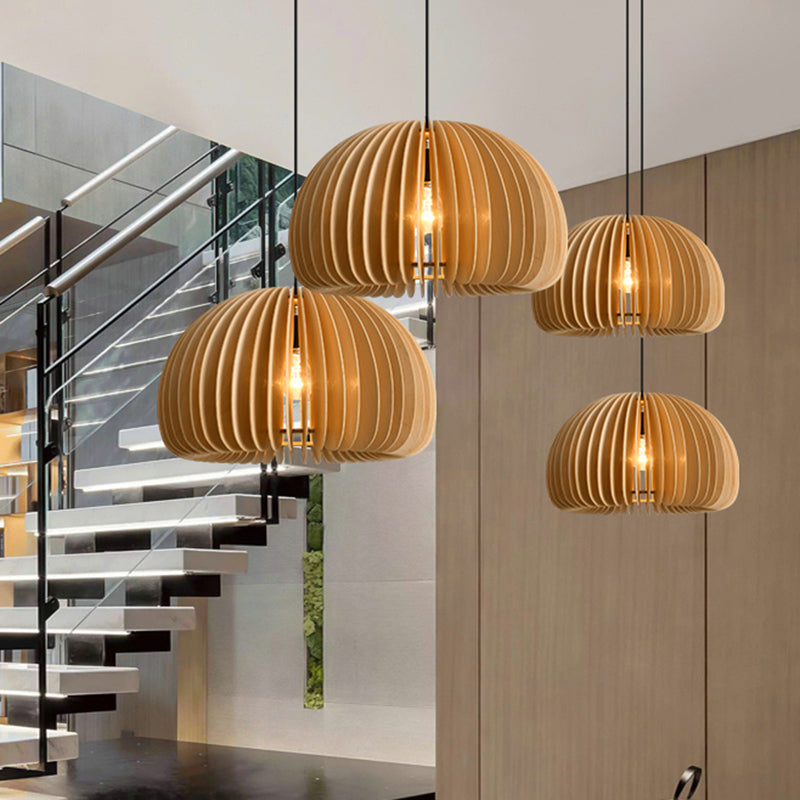 1 lustre de lustre lumineux avec une forme de citrouille en bois simple moderne de style intérieur