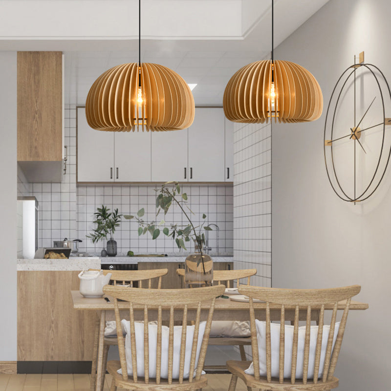 1 lustre de lustre lumineux avec une forme de citrouille en bois simple moderne de style intérieur
