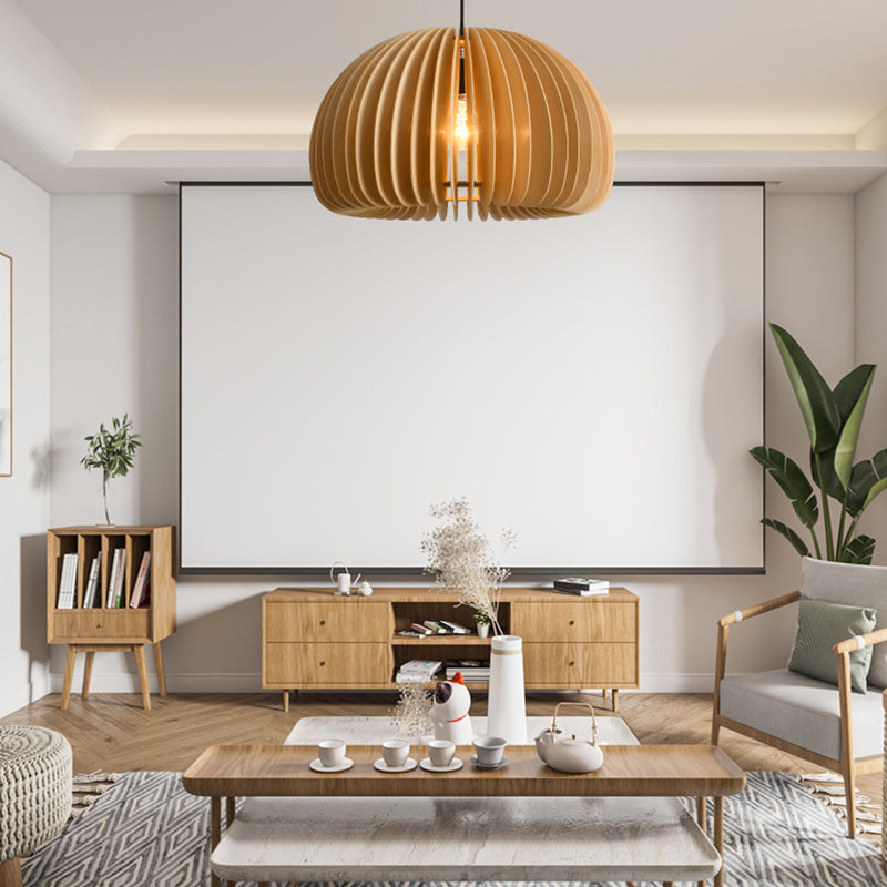 1 lustre de lustre lumineux avec une forme de citrouille en bois simple moderne de style intérieur