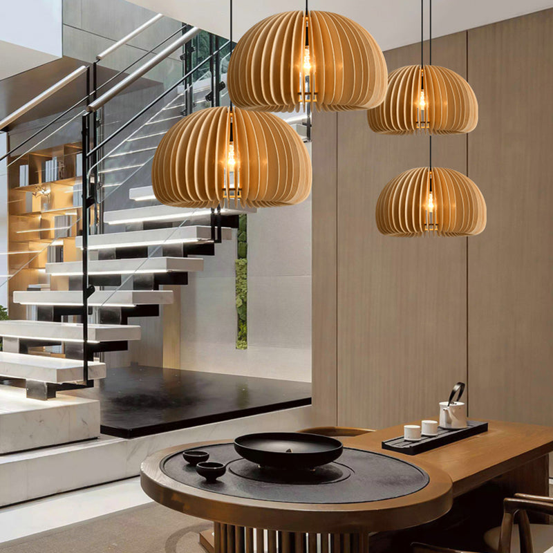 1 lustre de lustre lumineux avec une forme de citrouille en bois simple moderne de style intérieur