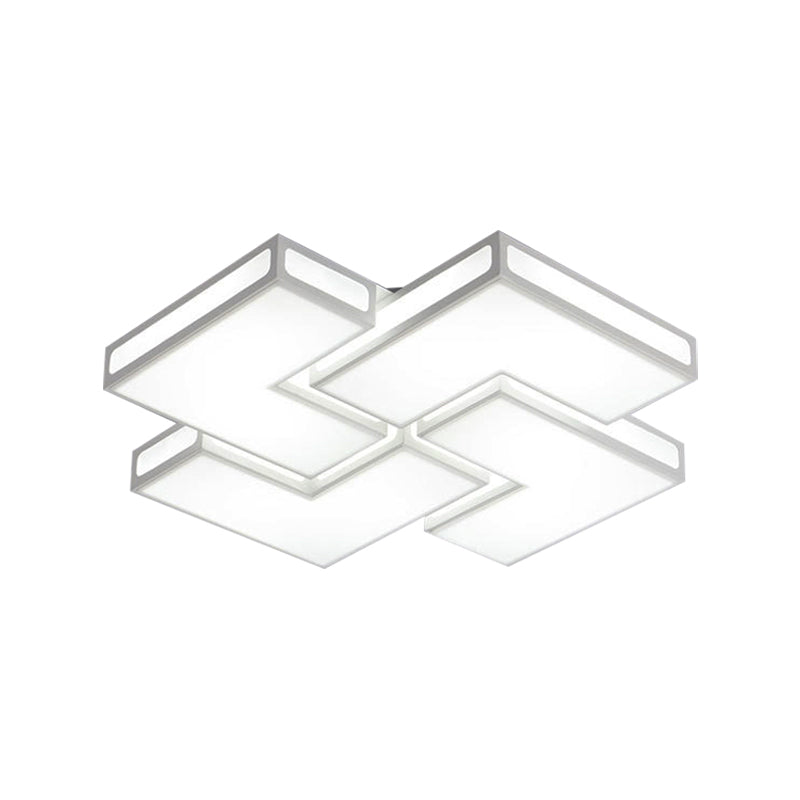 Lámpara de techo LED blanca/blanca y negra contemporánea de acrílico con luz empotrada cuadrada para dormitorio de adultos