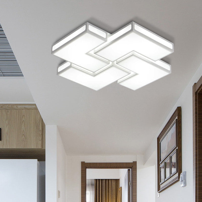 Lámpara de techo LED blanca/blanca y negra contemporánea de acrílico con luz empotrada cuadrada para dormitorio de adultos