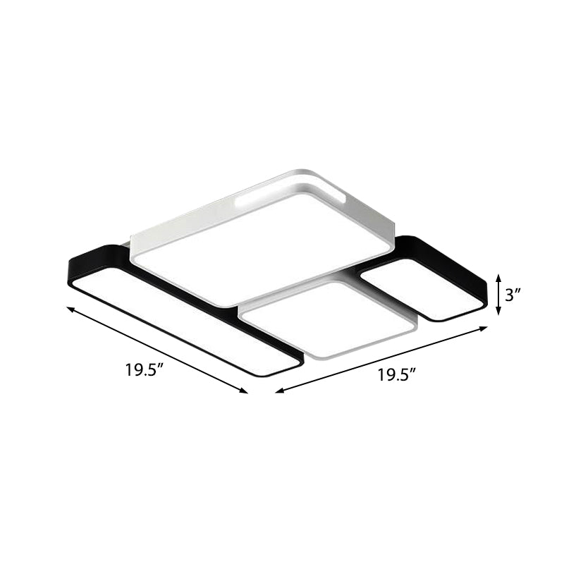 Simple Rectangle Ceiling Mount Light Acrylic Slim LED Ceiling Lamp in Black and White/White for Study Room