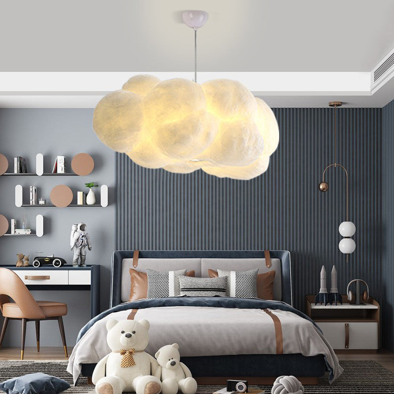 White 1-Light Modern Hanging Lamp Kit Cloud Silk Pendant for Dining Room