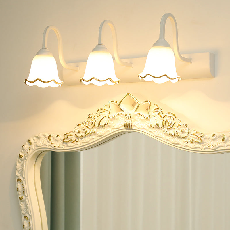 Multi Lights Flower Wall Light Sconces Modern Style White Glass Wall Mounted Vanity Lights