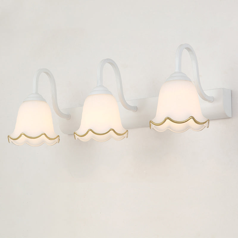 Multi Lights Flower Wall Light Sconces Modern Style White Glass Wall Mounted Vanity Lights