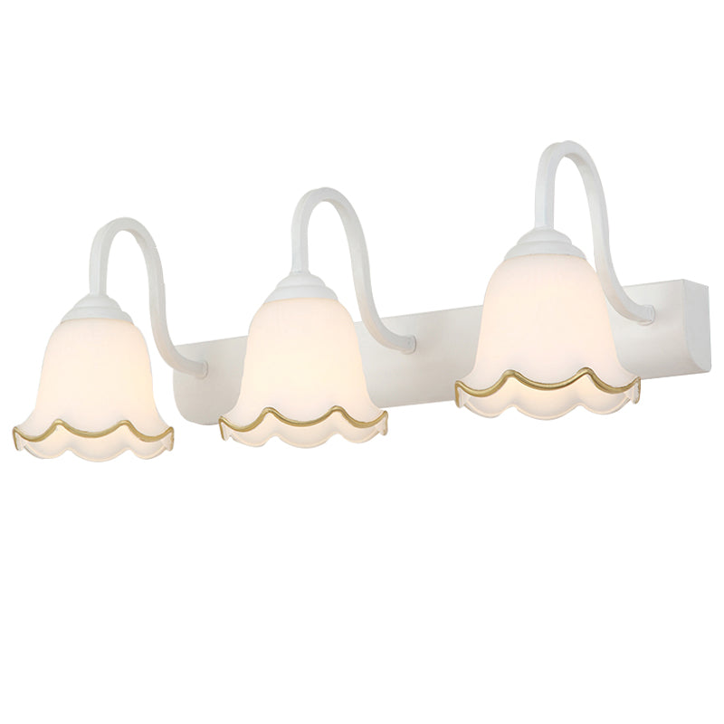 Multi Lights Flower Wall Light Sconces Modern Style White Glass Wall Mounted Vanity Lights