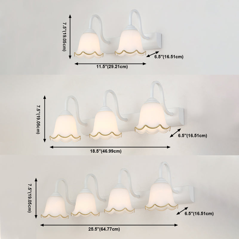 Multi Lights Flower Wall Light Sconces Modern Style White Glass Wall Mounted Vanity Lights
