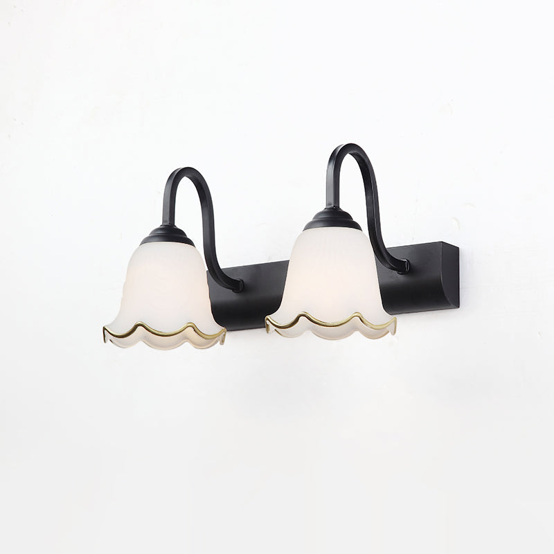 Multi Lights Flower Wall Light Sconces Modern Style White Glass Wall Mounted Vanity Lights