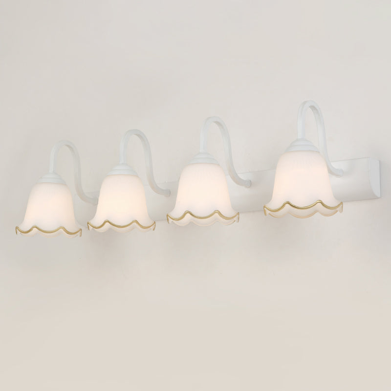 Multi Lights Flower Wall Light Sconces Modern Style White Glass Wall Mounted Vanity Lights