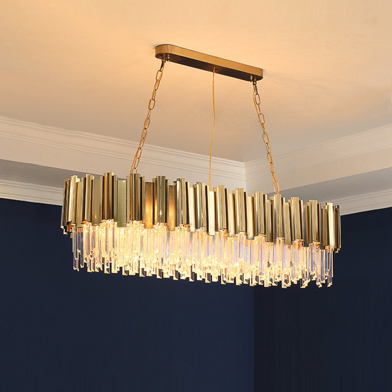 Oval Island Lights Modern Lighting Chandelier Crystal 8 Light Island Light Fixtures in Gold