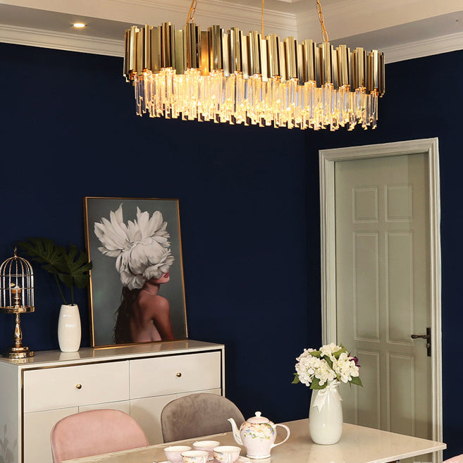 Oval Island Lights Modern Lighting Chandelier Crystal 8 Light Island Light Fixtures in Gold