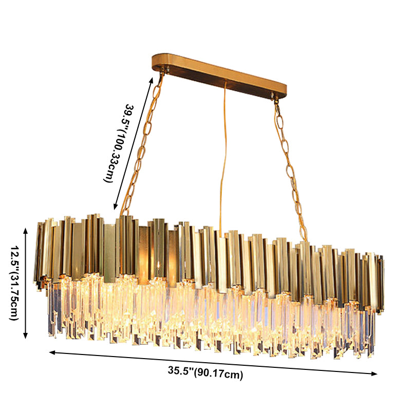 Oval Island Lights Modern Lighting Chandelier Crystal 8 Light Island Light Fixtures in Gold